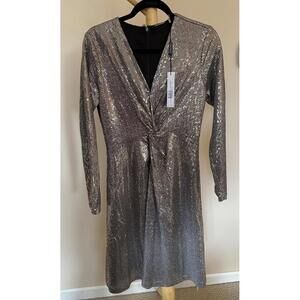 Elie Tahari Antique Gold Sequin Twist Dress Size 8